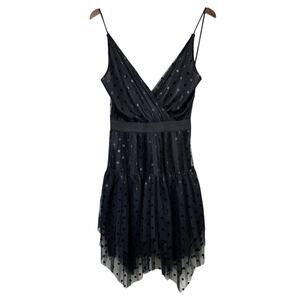 Silvian Heach Black Lace Mesh Polka Dot Sleeveless V-neck Mini Party Dress
